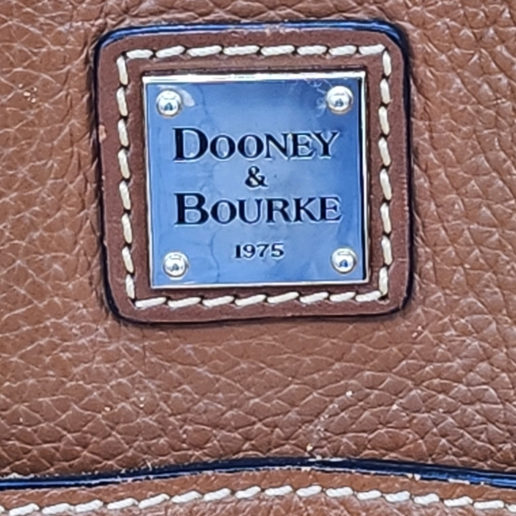 Dooney & Bourke Brown Leather Tote With Vibrant Red Lining & Key Fob - Picture 6 of 7